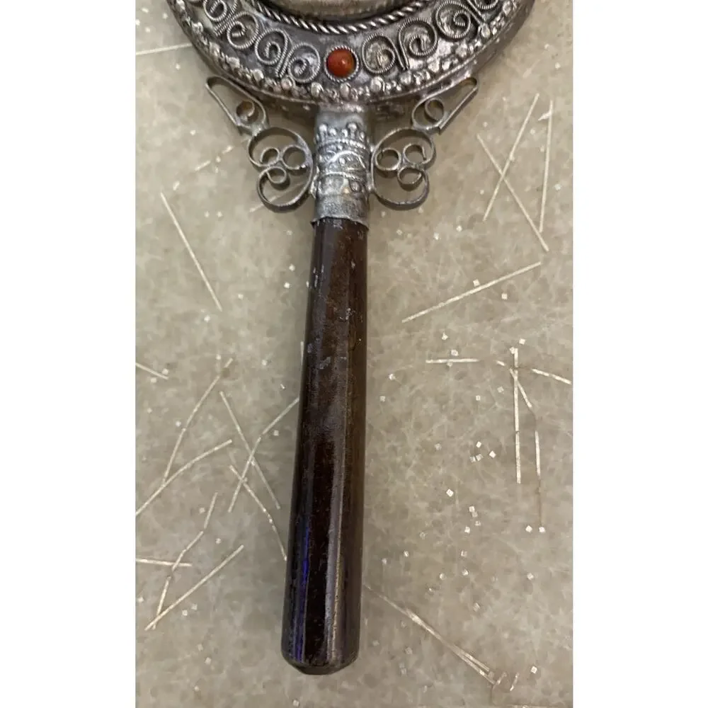Antique Style Chinese Hand Mirror with Reticulated Jade Back and Handle 7.5